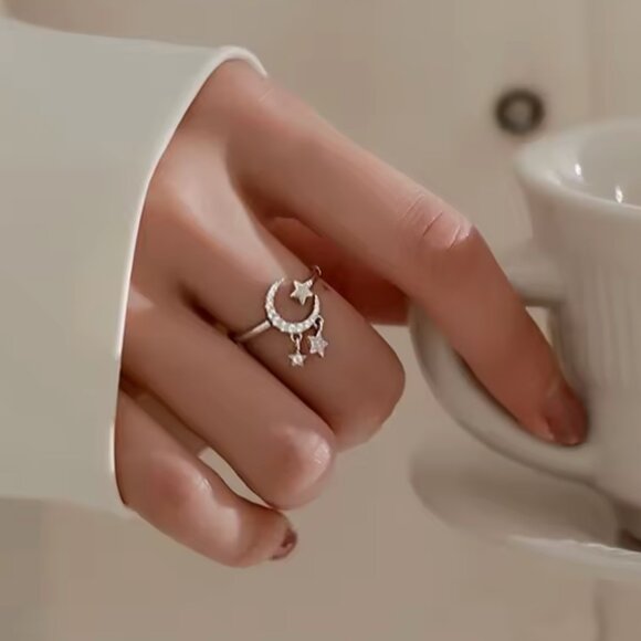 Silver Star and Moon Adjustable Ring - Picture 4 of 5